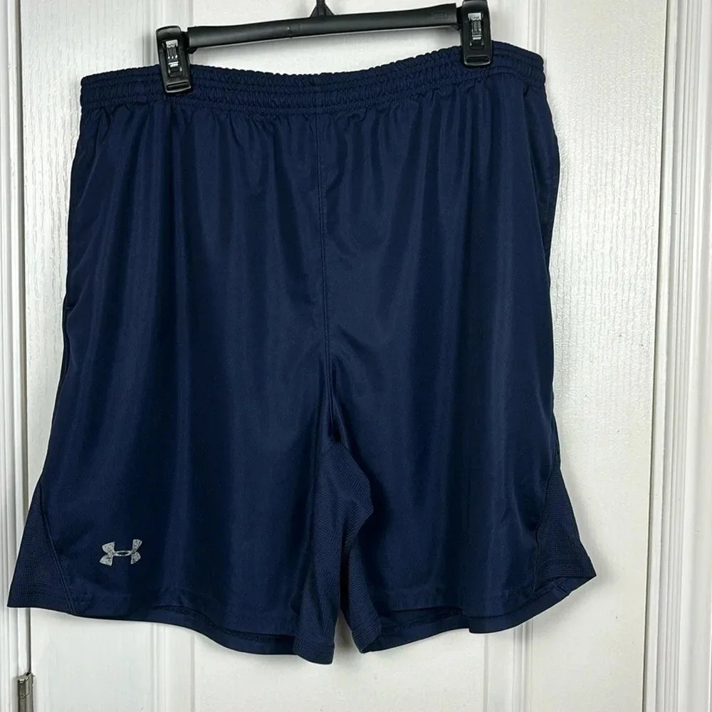 Under Armour Men's Athletic Shorts Blue Loose Drawstring Gym Train Sports Size L